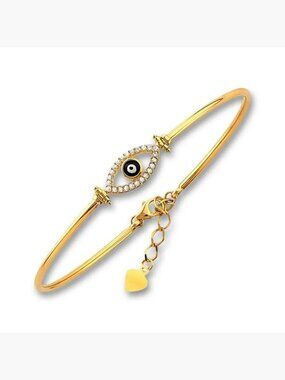 14K Gold Evil Eye Bangle Bracelet | CZ Adjustable Bangle Gift